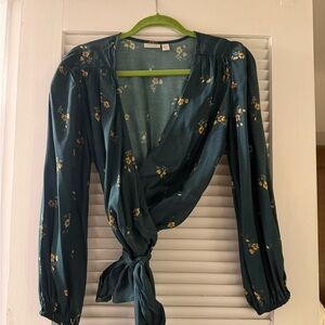 Hinge Teal Floral Wrap Top